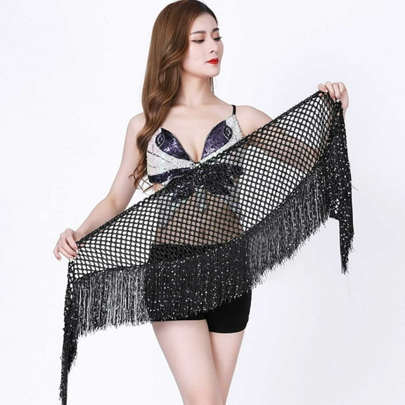 Wancir Belly Dance Fringe Hip Scarf Festival Sequins Tassel Skirt Rave Shinny Glitter Skirts