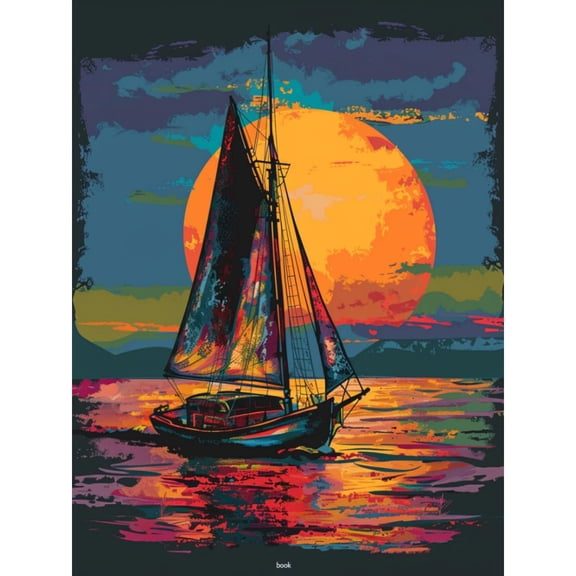 DIY 5D Diamond Art Red Sunset and Sailboat Paint with Full Drill Round Diamond Gems Painting by Number Kits for Adults Art Craft Home Wall Decor 11.8x15.8in(2)