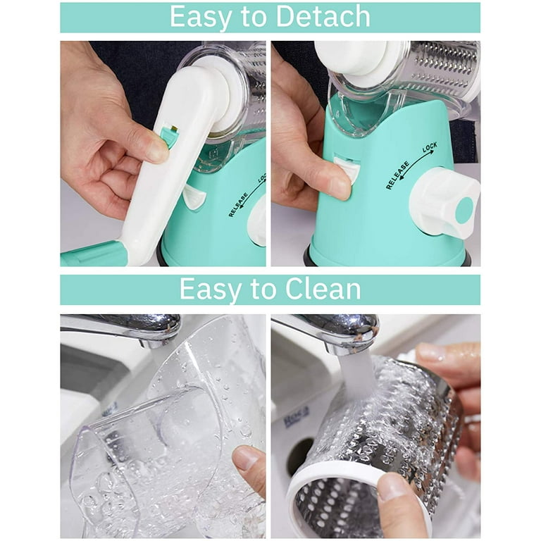 Cheese Grater With Handle, Household Cheese Grater With Suction Cup And  Cleaning Brush, Manual Rotary Cheese Grater With 3 Replaceable Drum Blades,  Reusable Cheese Grater Drums For Hard Cheese Chocolate Nuts, Kitchen