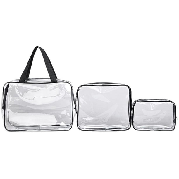 3 bolsas de cosméticos transparentes de PVC para artículos de tocador, organizador de almacenamiento impermeable Negro