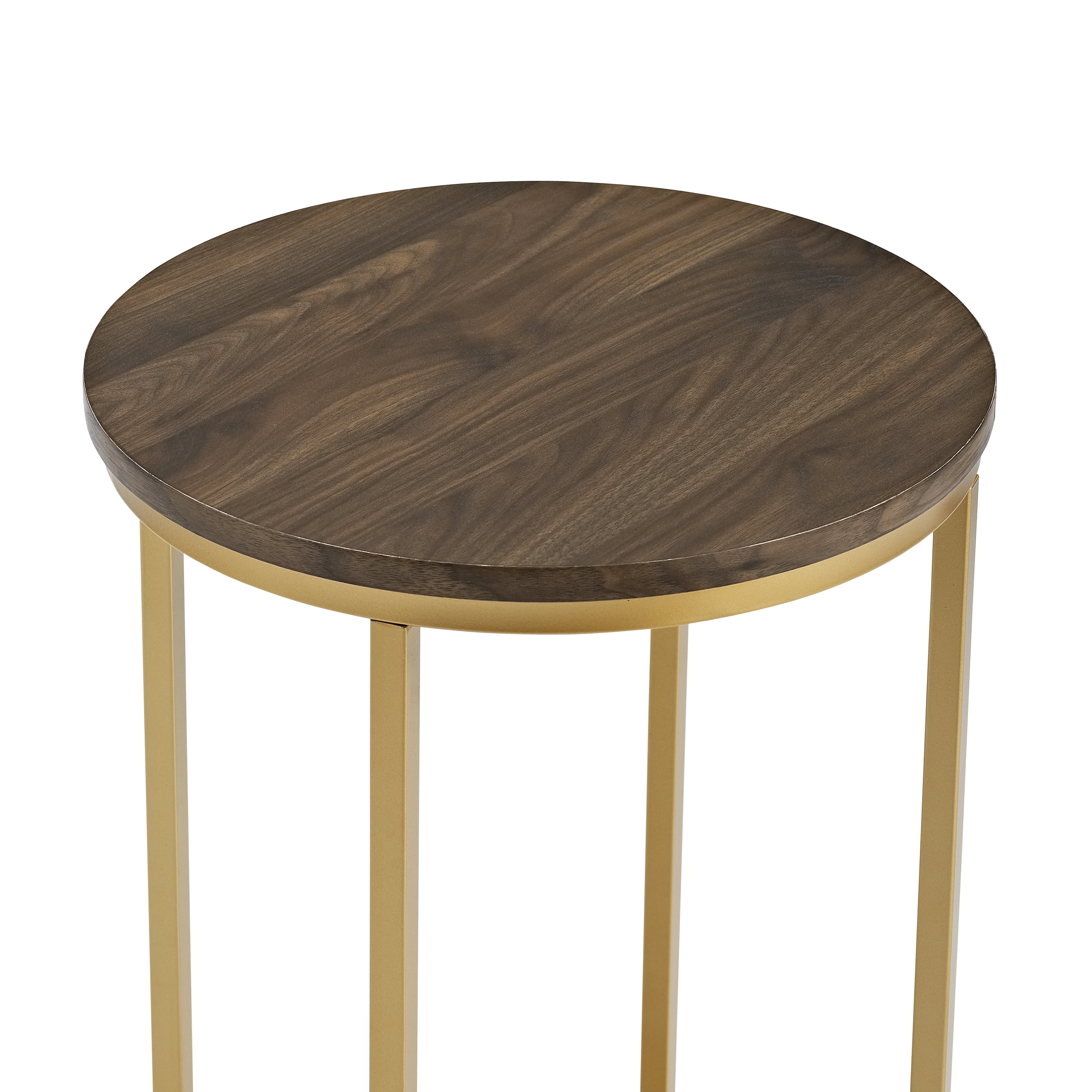 Ember Interiors Modern Glam Round End Table, Dark Walnut