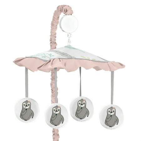 UPC: 0846480071099 | Sweet Jojo Designs Pink and Grey Jungle Sloth Leaf Girl Baby Nursery Musical Crib Mobile – Blush Turquoise Gray and Green Botanical Rainforest