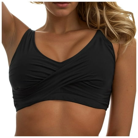 Gessp Bikini Women s Twist Ruched Bandeau Tankini Top Tube Top Swimsuit Molded Cups Tummy Control Sexy Bathing Suits Top(Black S)