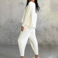 thumbnail image 4 of GILIGEGE Two Piece Sets for Women Women's Solid Color Casual Two Trouser Suit with Small Feet Round Neck and Long Sleeves White 3Xl, 4 of 5