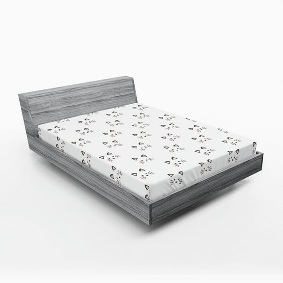 Ambesonne Kitten Fitted Sheet, Blushing Face Cartoon, Queen Size, Grey Pale Pink