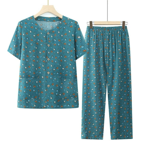 HaoXianJian Women's Cotrton Pajama Set Long Sleeve Pjs Set Two Piece Loungewear Soft Button Up Pajama Top and Pants Pjs Sleepwear Plus Size