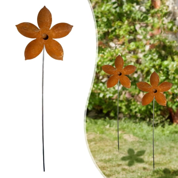Rustic Metal Coneflower Garden Stakes, Rusted Iron Daisy Yard Art, 12.6X4 Inch, Weather-Resistant Lawn Pathway, Patio Decor (Metallic)