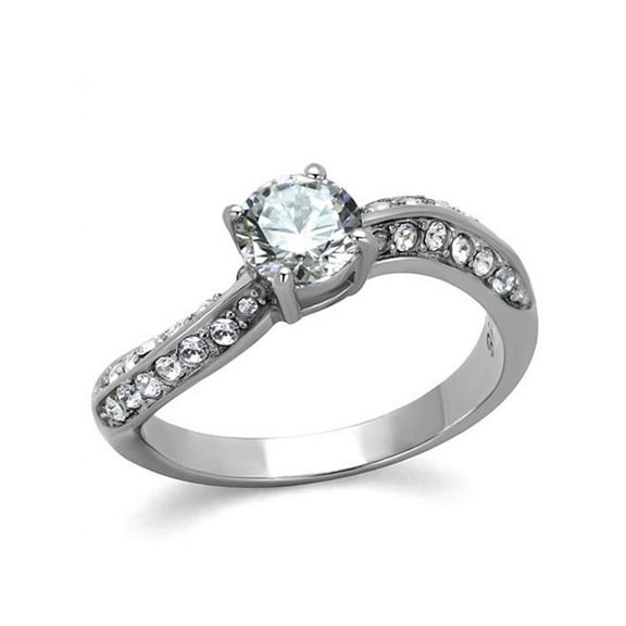 1.12 Ct Round Cut Zirconia Stainless Steel Curved Engagement Ring Womens Size 6