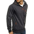 thumbnail image 3 of Douhoow Men Hooded Jacket Solid Color Long Sleeve Zipper Sweatshirt Autumn Outwear, 3 of 9