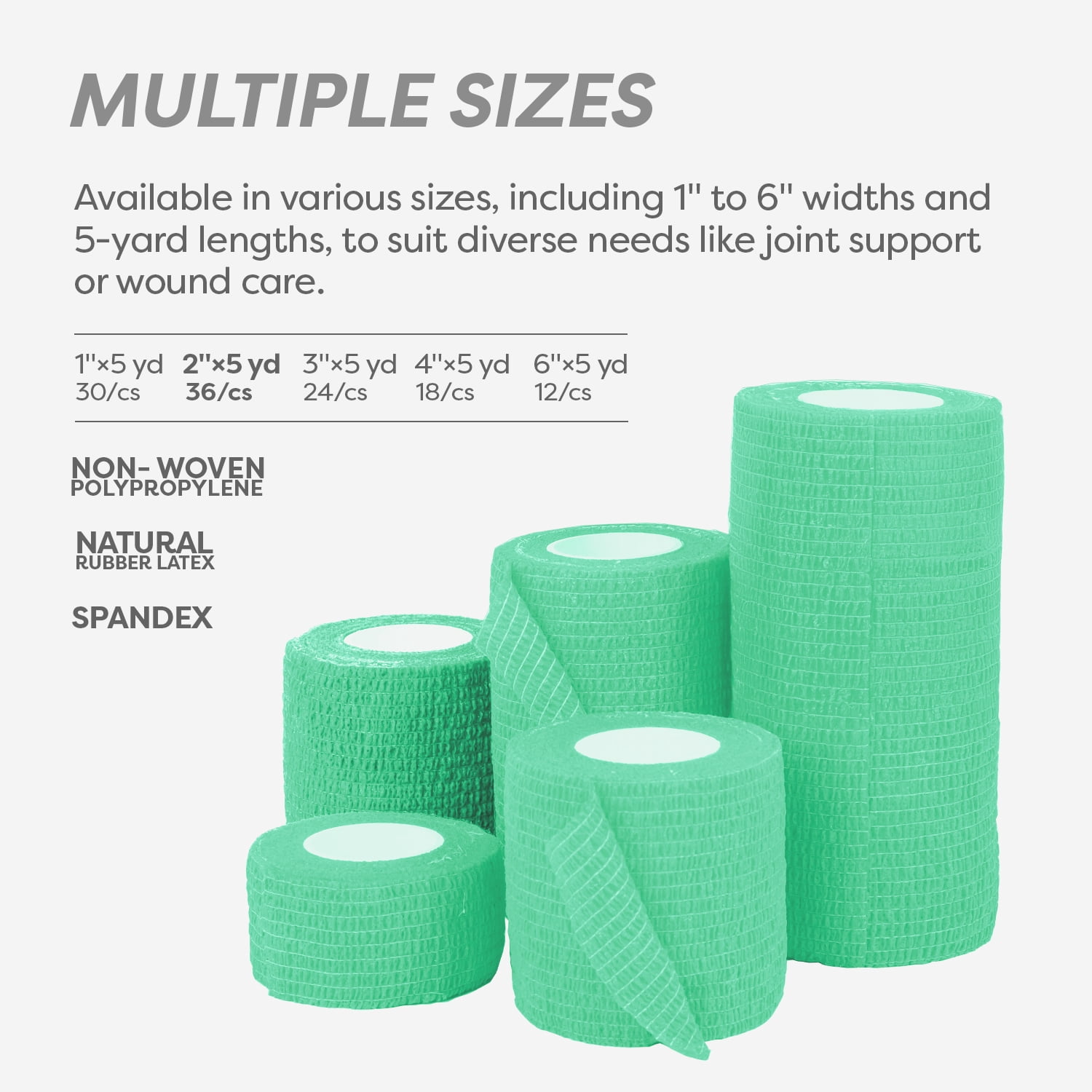 Dynarex Sensi-Wrap Self-Adhesive Bandages, 36-Pack, 2" x 5 yards, Green, Latex, Colored Elastic Cohesive Athletic Tape, Tattoo Grip & Vet Wrap