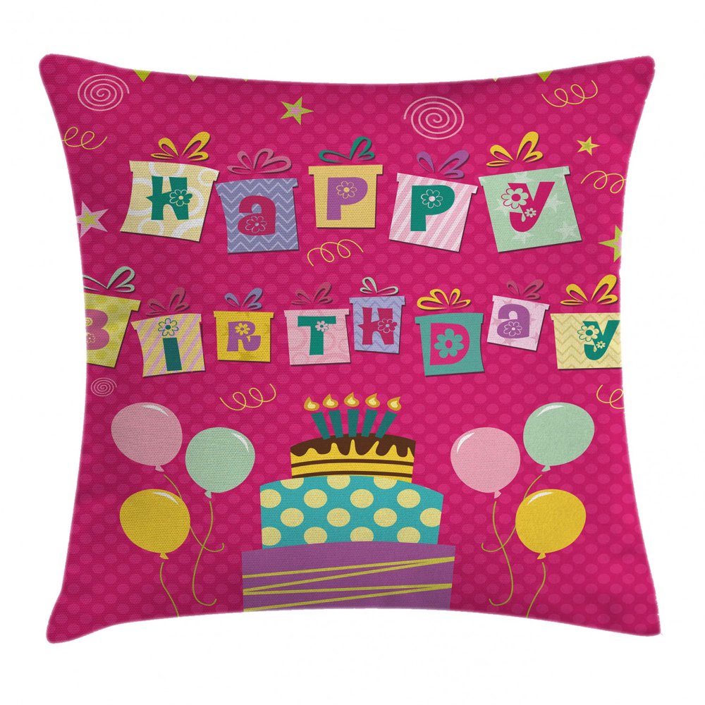 Birthday Decorations for Kids Throw Pillow Cushion Cover, Light Pink