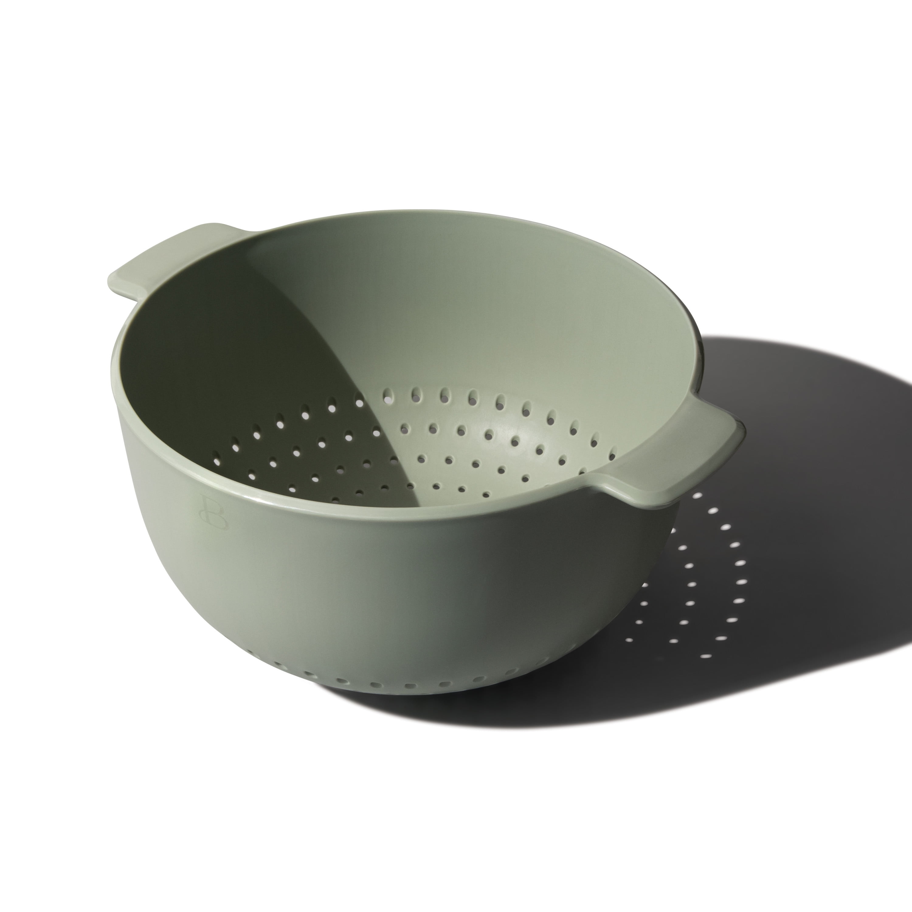 Beautiful 5-quart Plastic Colander with Integrated Handles in Sage Green by Drew Barrymore