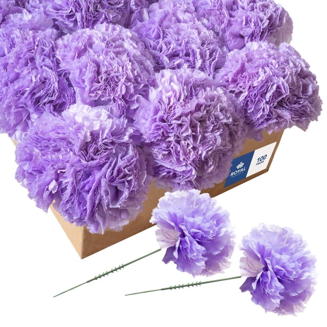 Claveles artificiales de Royal Imports, flores sintéticas de seda, para arreglos funerarios, ramos de boda, coronas de cementerio, manualidades, 100 tallos individuales de 5 pulgadas, color lavanda