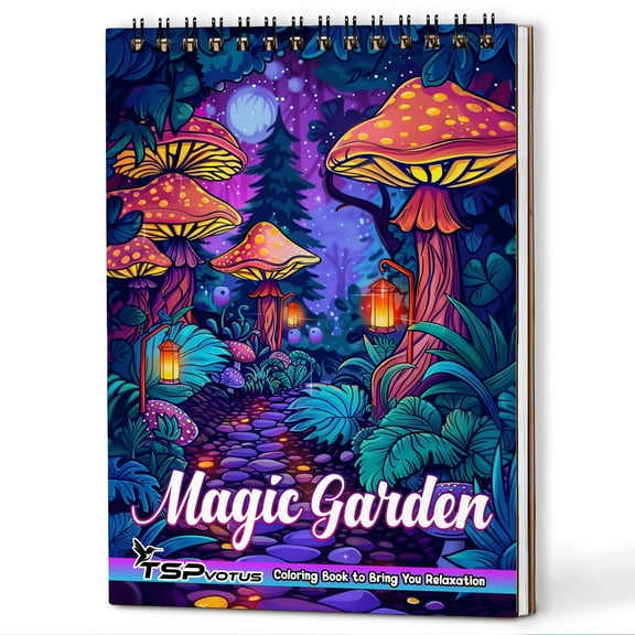 TSPVOTUS Magic Garden Spiral Bound Adult Coloring Book, A5 Wooden Cover, 30 Enchanted Coloring Pages of Garden for Stress Relief and Relaxation