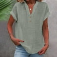 thumbnail image 7 of Short Sleeve Shirts for Women,Summer Button Tunic Tops V Neck Casual Shirt Solid Loose Fit Blouses 2026 Light Green 4XL, 7 of 7