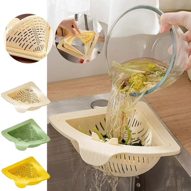 Cesta triangular para colador de fregadero con base magnética para drenado en esquina de cocina y eliminación de restos de comida