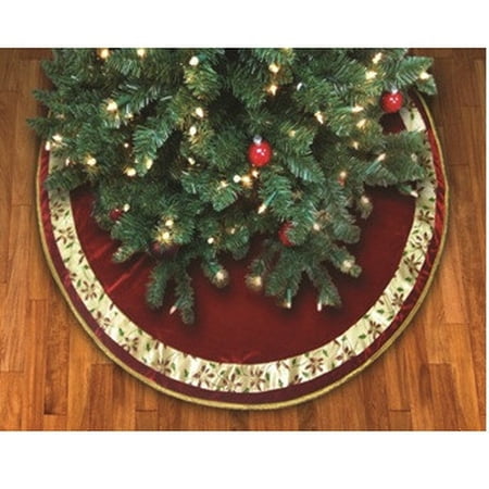 48 Poinsettia Ribbon Bordered Burgundy Christmas Tree Skirt W Gold Cord Trim 48 Poinsettia Ribbon Bordered Burgundy Christmas Tree Skirt W Gold Cord Trim