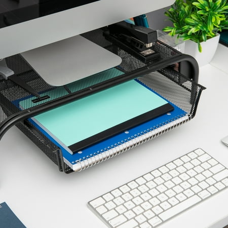Mind Reader - Monitor Stand, Ventilated Laptop Riser, Paper Tray, Storage, Office, Metal Mesh, 20"L x 11.5"W x 5.5"H - Black
