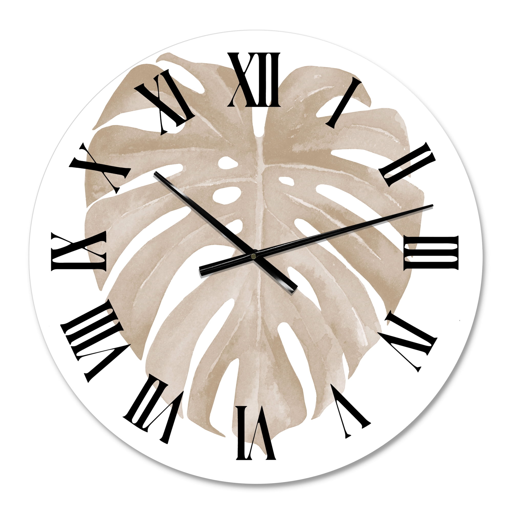 Designart 'Ivory Pastel Monstera Heart Shaped Tropical Leaf' Traditional Wall Clock