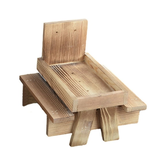 KQJQS Squirrel Feeder, Squirrel Picnic Table Feeder for Outside with Umbrella Benches Carbonized Wood Bird Chipmunk Feeder Picnic Solid Structure Hanging Corn Cob Holder Snacks Peanuts Pet Gifts
