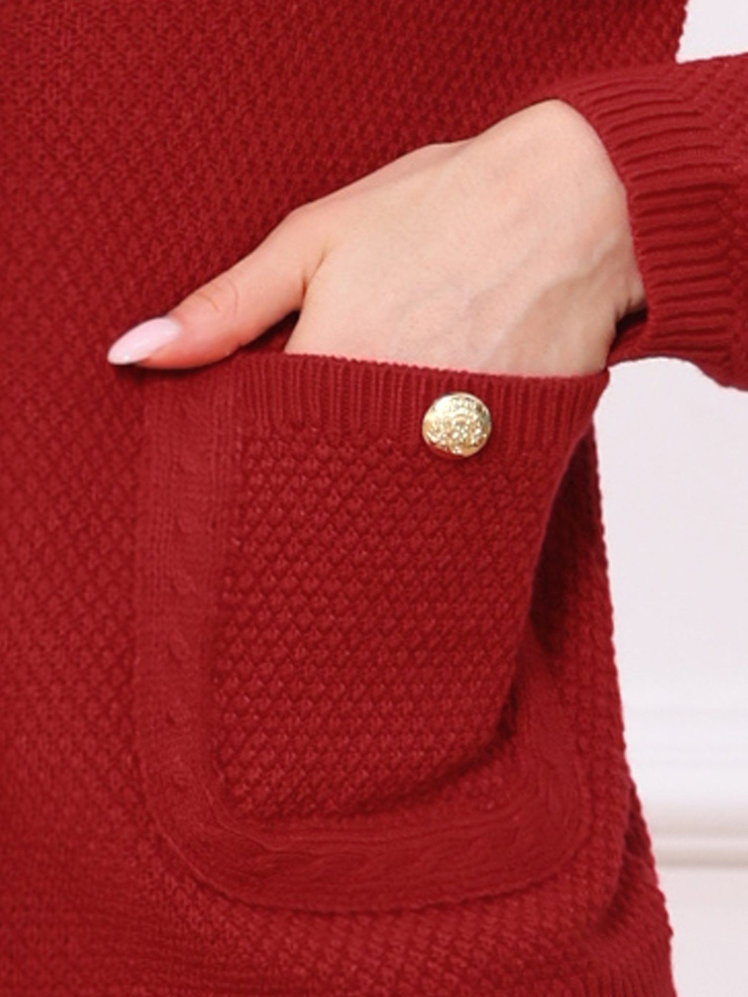 DARING DIVA Sweaters Collarless Button Up Dressy Chunky Knit Cardigan XS Red