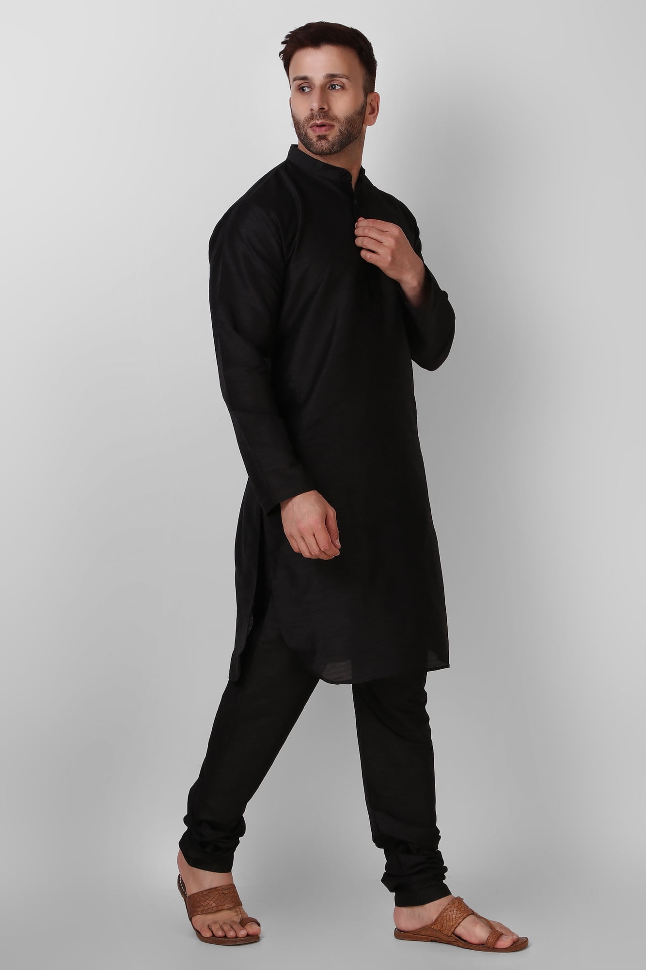 SKAVIJ Heren Kurta Pyjama Indiase Etnische Jurk Yoga Outfit (Groen, S
