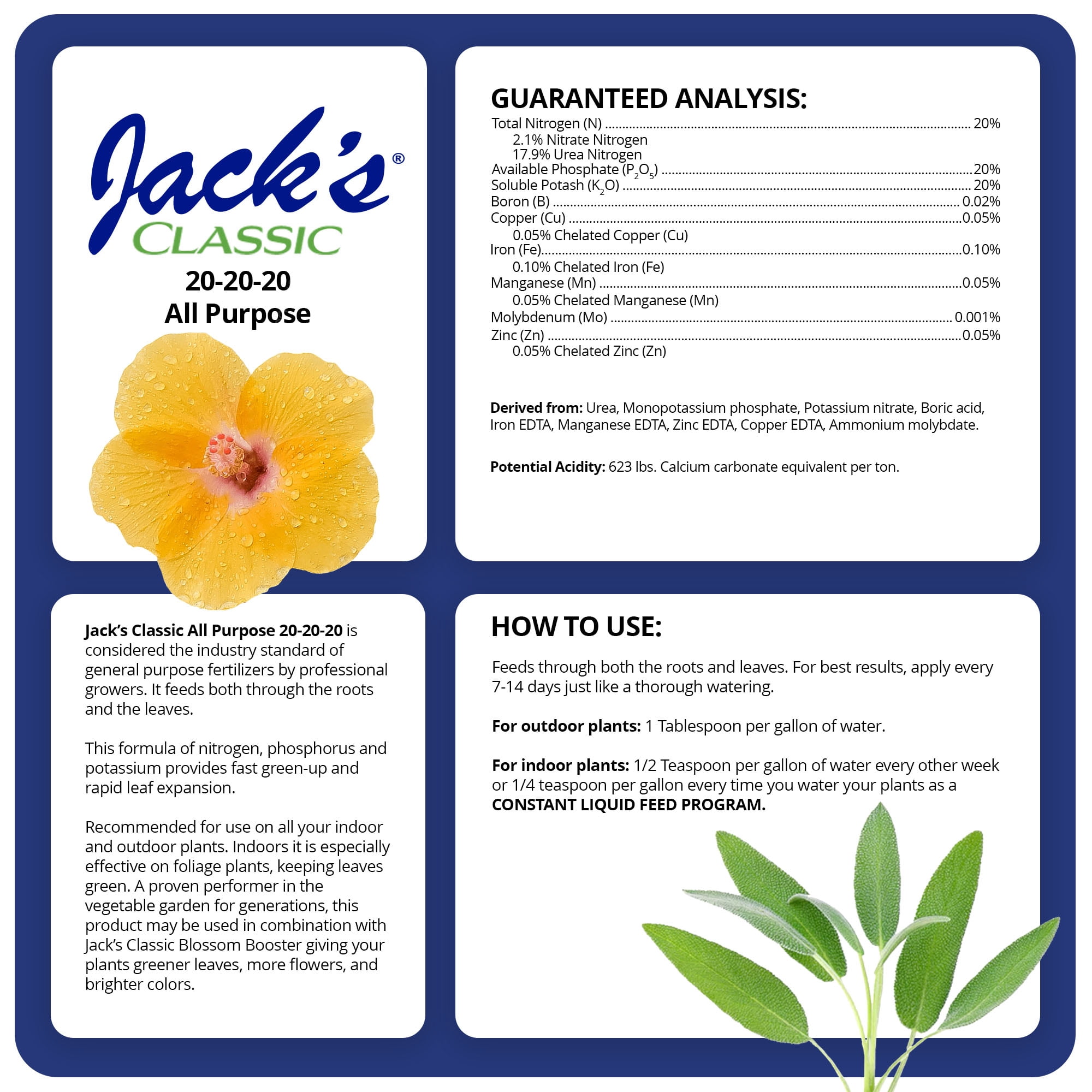 Jack's Classic 20-20-20 All Purpose Fertilizer w/ Micronutrients, 1.5 Pounds