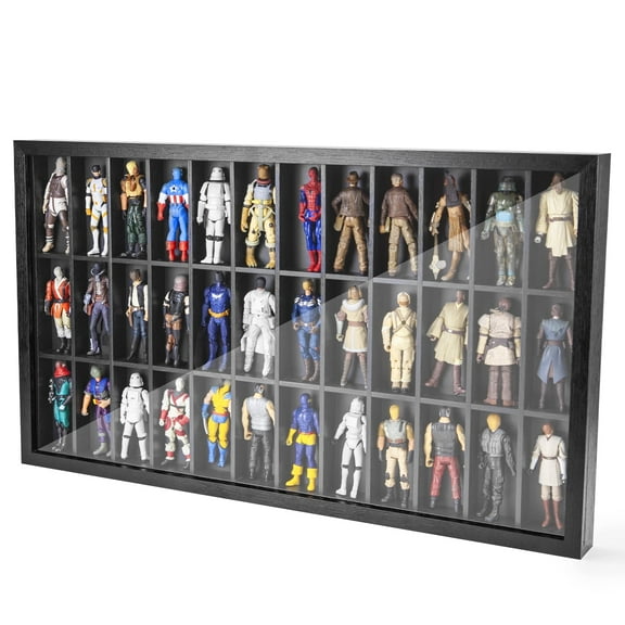 36 Grids Wooden Display Frame Case for 1/18 3.75 inch Action Figure GI Jeo Classified Series Figures Toy Collectible Showcase Wall Mounted Organizer Storage