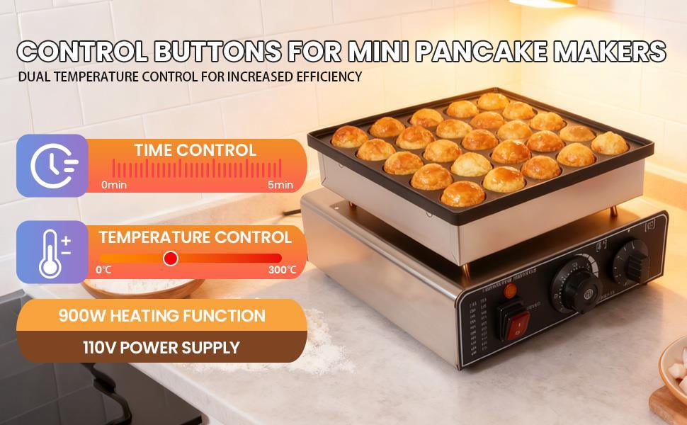 Commercial Mini Dutch Pancake Maker, 25-Cup Dorayaki Maker, Non-Stick Mini Dutch Pancake Pan, Stainless Steel Pancake and Waffle Maker, Electric Hot Cake Maker for Breakfast, Snacks, and Desserts