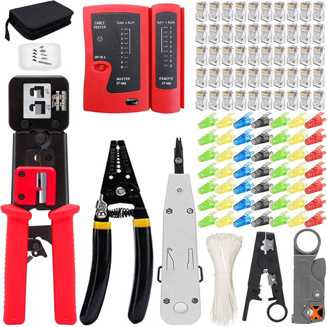 shiyou-TAIWAIN CAT6 Crimping Tool Set Crimper RJ45 CAT5 Crimp Tool Kit, Network Cable Repair Maintenance Ethernet LAN Cutter Tool for Punch Down Crimper, Wire Stripper 50 Connectors&Covers(Orange)