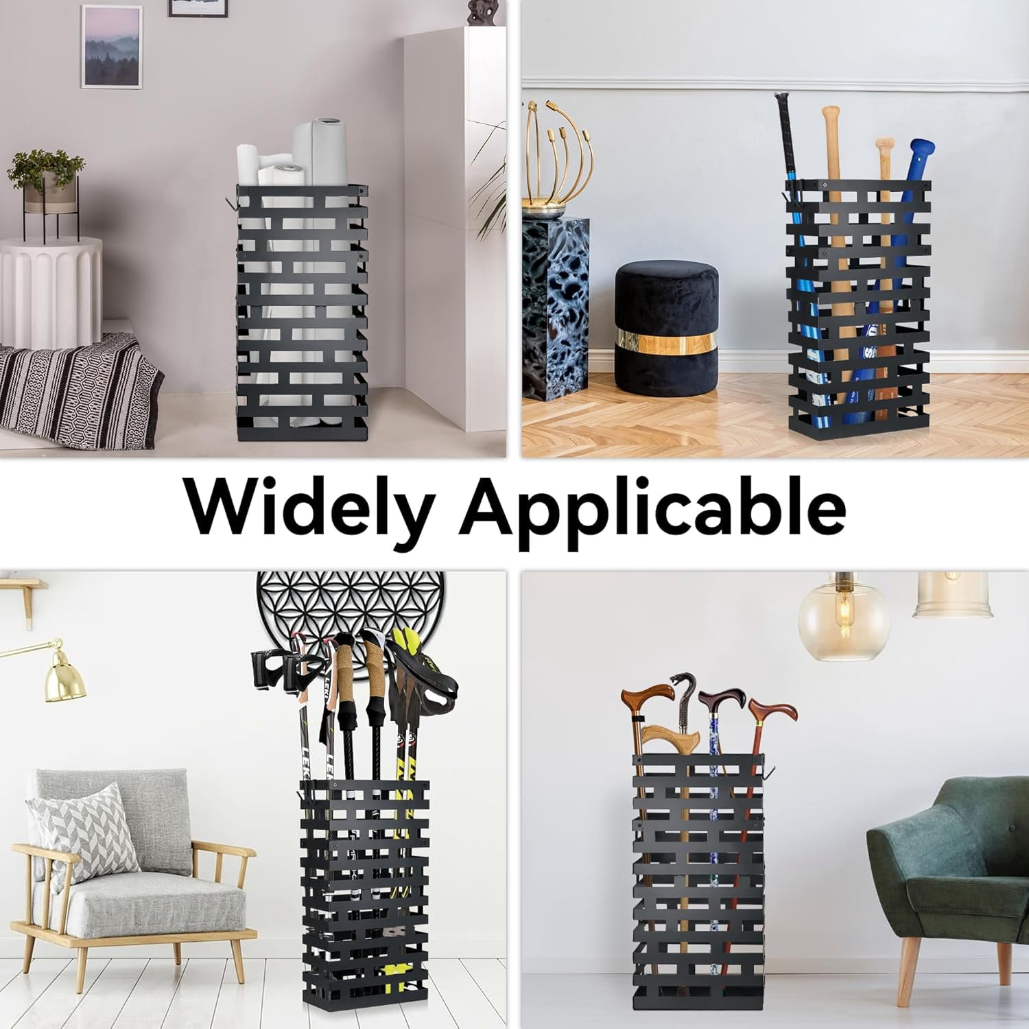 Umbrella Holder for Indoor Entryway, Large Metal Umbrella Stand with Removable Water Tray and Hooks, Umbrella Rack Storage for Home, Office, Hotel