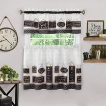 Woven Trends Modern Farmhouse 3-Piece Window Curtains, Two Tier Panels & Valance, Elegant Textured Soft Curtain for Living, Dining Room, Bedroom, Kitchen (58 x 24 in., Black)