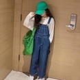 thumbnail image 2 of JLMSPLWG Girls Denim Jumpsuits Distressed Bib Denim Overalls for Kids Blue Long Rompers Teens Stretchy Retro Trendy Jeans Tween Loose Fit Clothes, 2 of 9