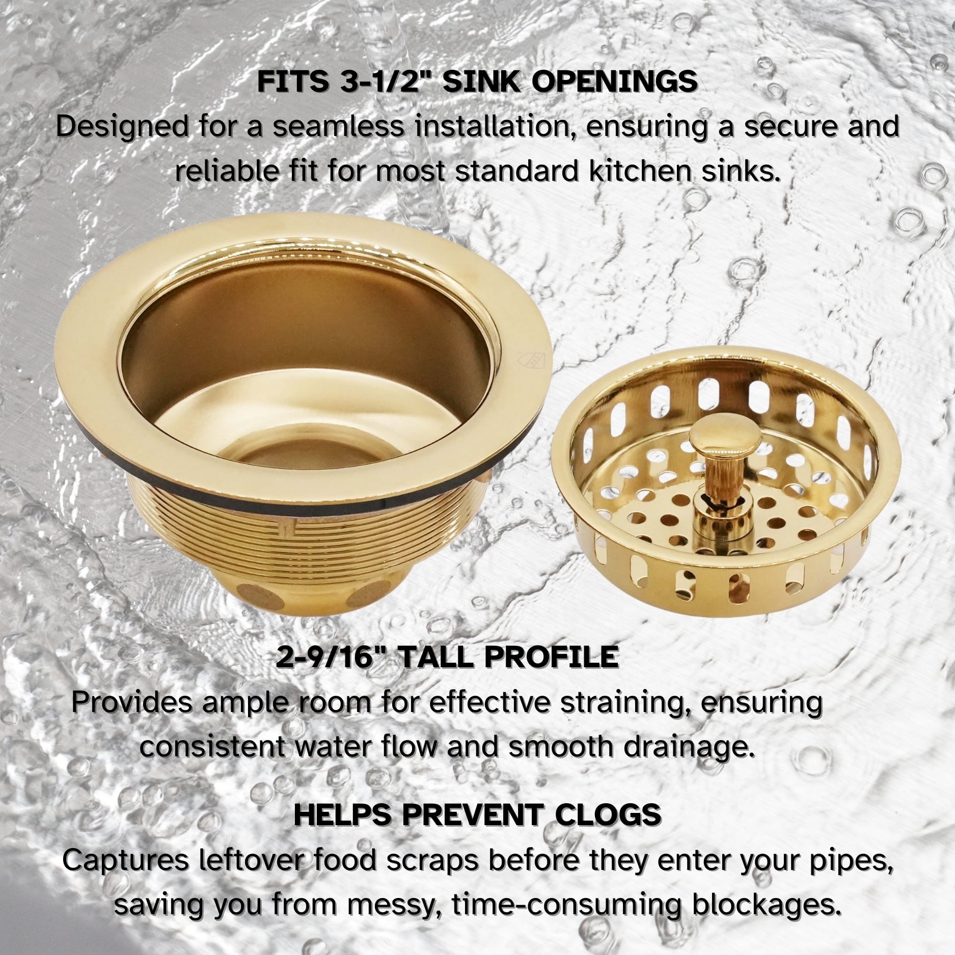 Westbrass COMBO PACK 3-1/2" Post Style Sink Strainer and Extra-Deep Waste Disposal Trim, Polished Brass