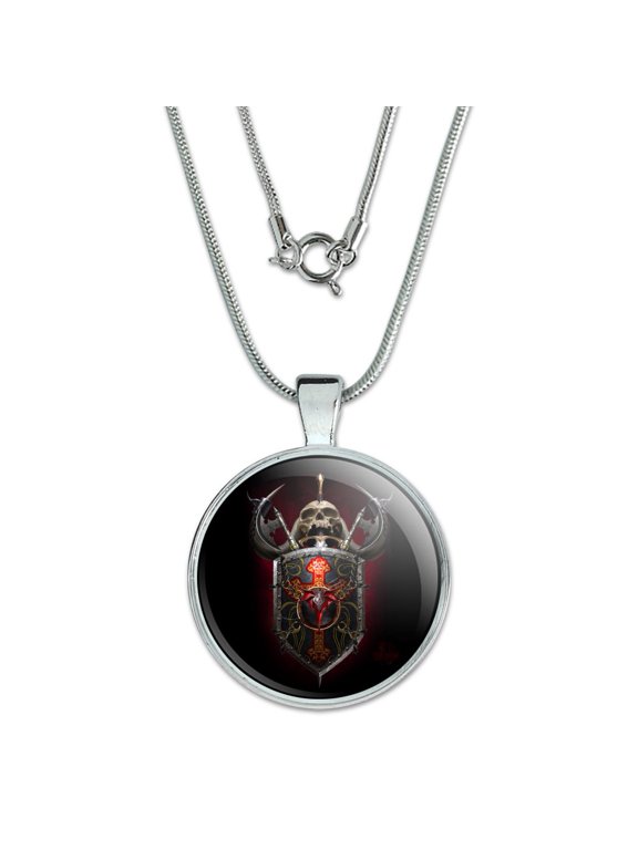 Warrior Knight Tank Dragon Shield Fantasy Gaming 1" Pendant with Sterling Silver Plated Chain