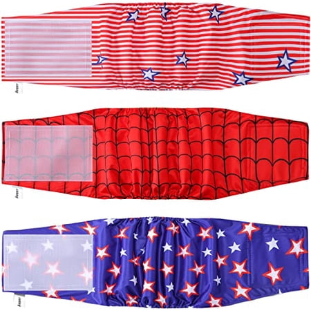 Avont 3 Pack Washable Male Dog Diapers  Premium Reusable Highly Absorbent Doggie Diapers Wraps Durable Dog Diaper Cover - Web/Star/Stripe
