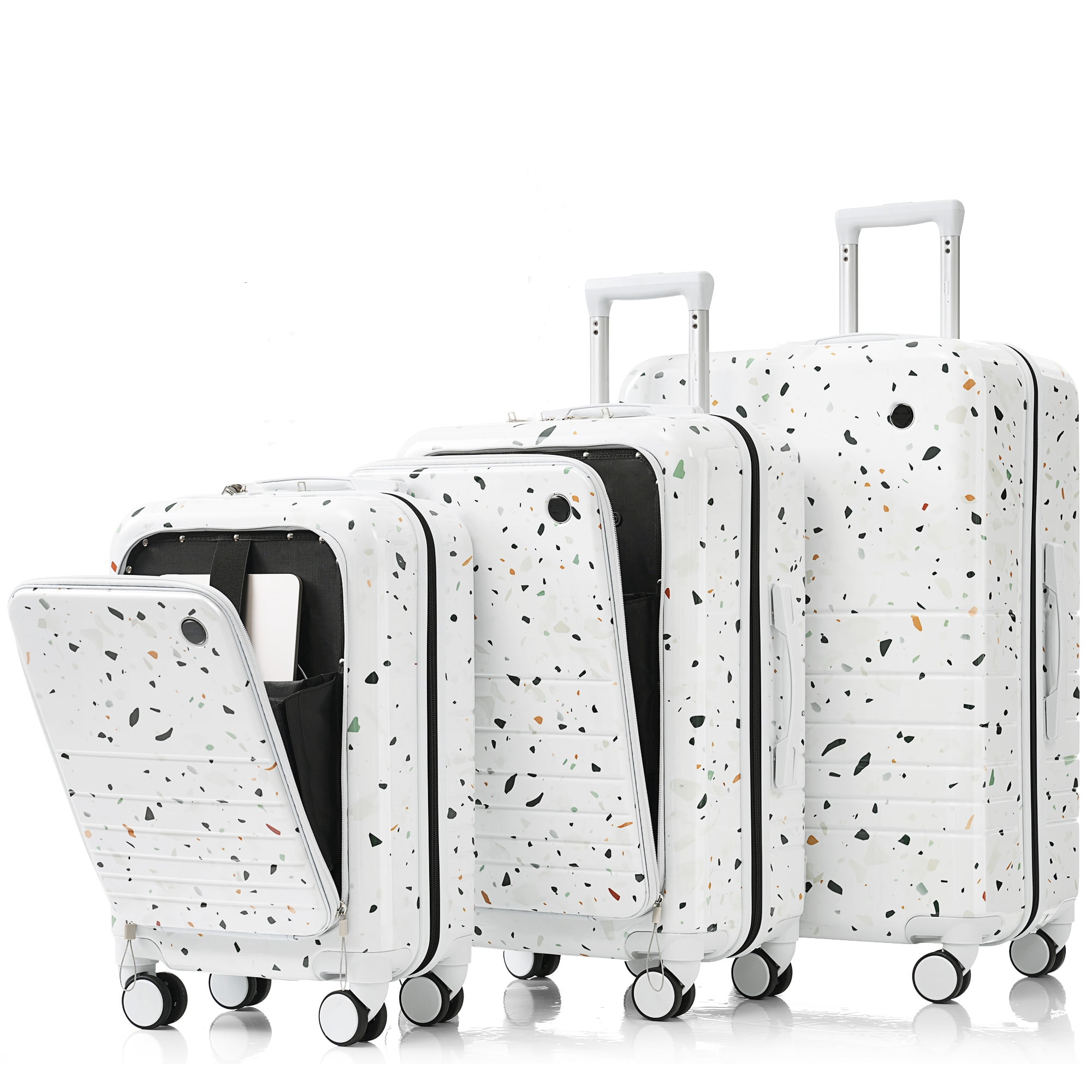 Noaman 3-Piece Luggage Set with USB Port, ABS+PC Spinner Wheels Ivory