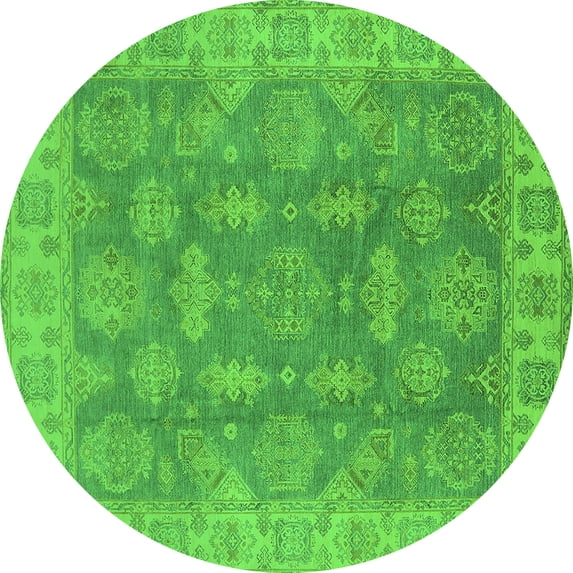 Ahgly Company Indoor Round Oriental Green Traditional Area Rugs, 4' Round
