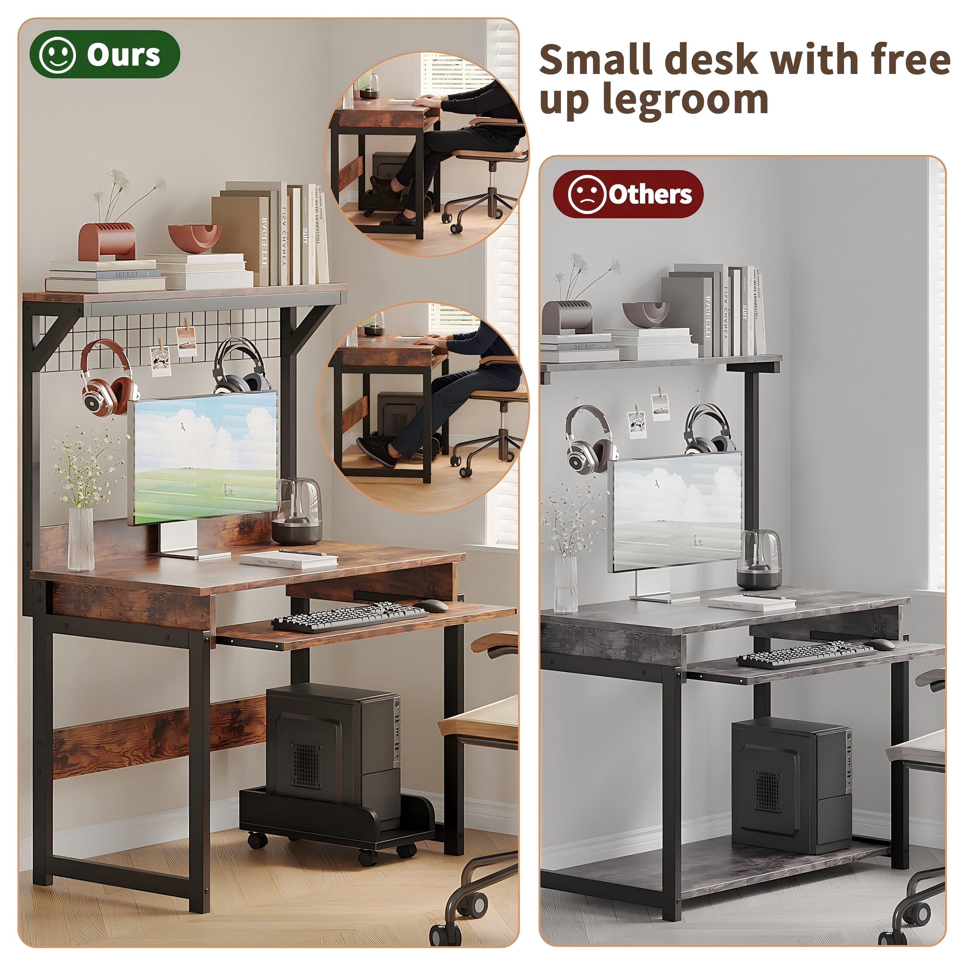 NEWSENDY Industrial Style Multi-tier Standing Computer Desk with Keyboard Tray & Storage Shelves, Sturdy Home Office Workstation for Adults
