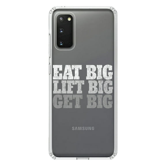 DistinctInk Clear Shockproof Hybrid Case for Galaxy S20 ULTRA / 5G (6.9" Screen) - TPU Bumper Acrylic Back Tempered Glass Screen Protector - Eat Big Lift Big Get Big