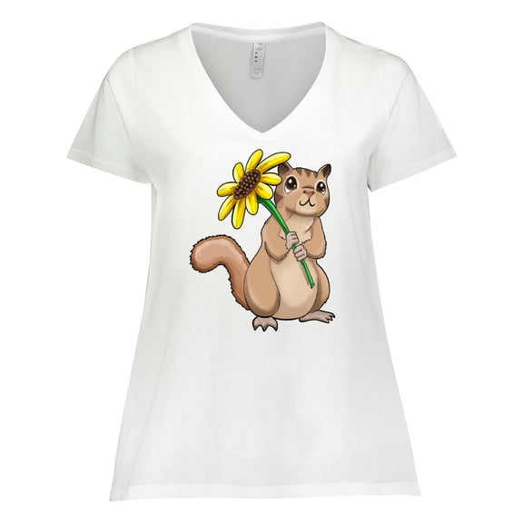 Inktastic Cute Chipmunk with Sunflower Women's Plus Size V-Neck T-Shirt