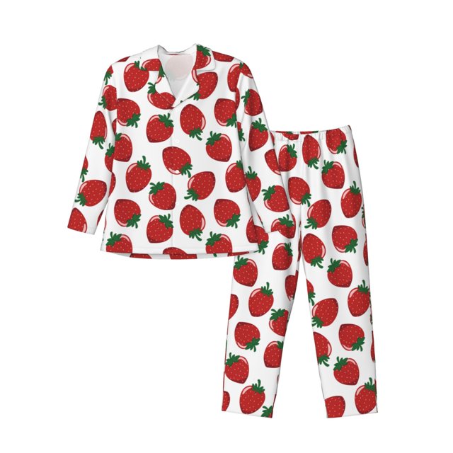 Balery Hand Drawn Strawberry Pijama para Hombre de Dos Piezas con Manga Larga, Conjunto de Dormir y Descanso Suave con Bolsillos-XX-Large