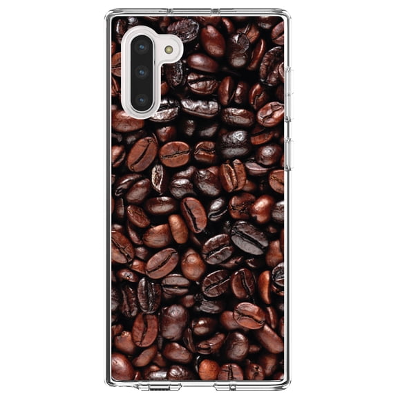 DistinctInk Clear Shockproof Hybrid Case for Samsung Galaxy Note 10 (6.3" Screen) - TPU Bumper, Acrylic Back, Tempered Glass Screen Protector - Dark Brown Coffee Beans