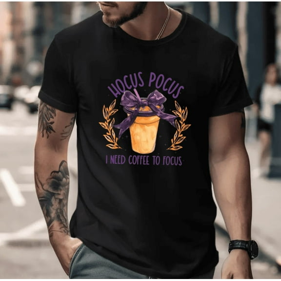 Hocus Pocus I Need Coffee Halloween Graphic Unisex T-Shirt, for men & women, up to size 5XL