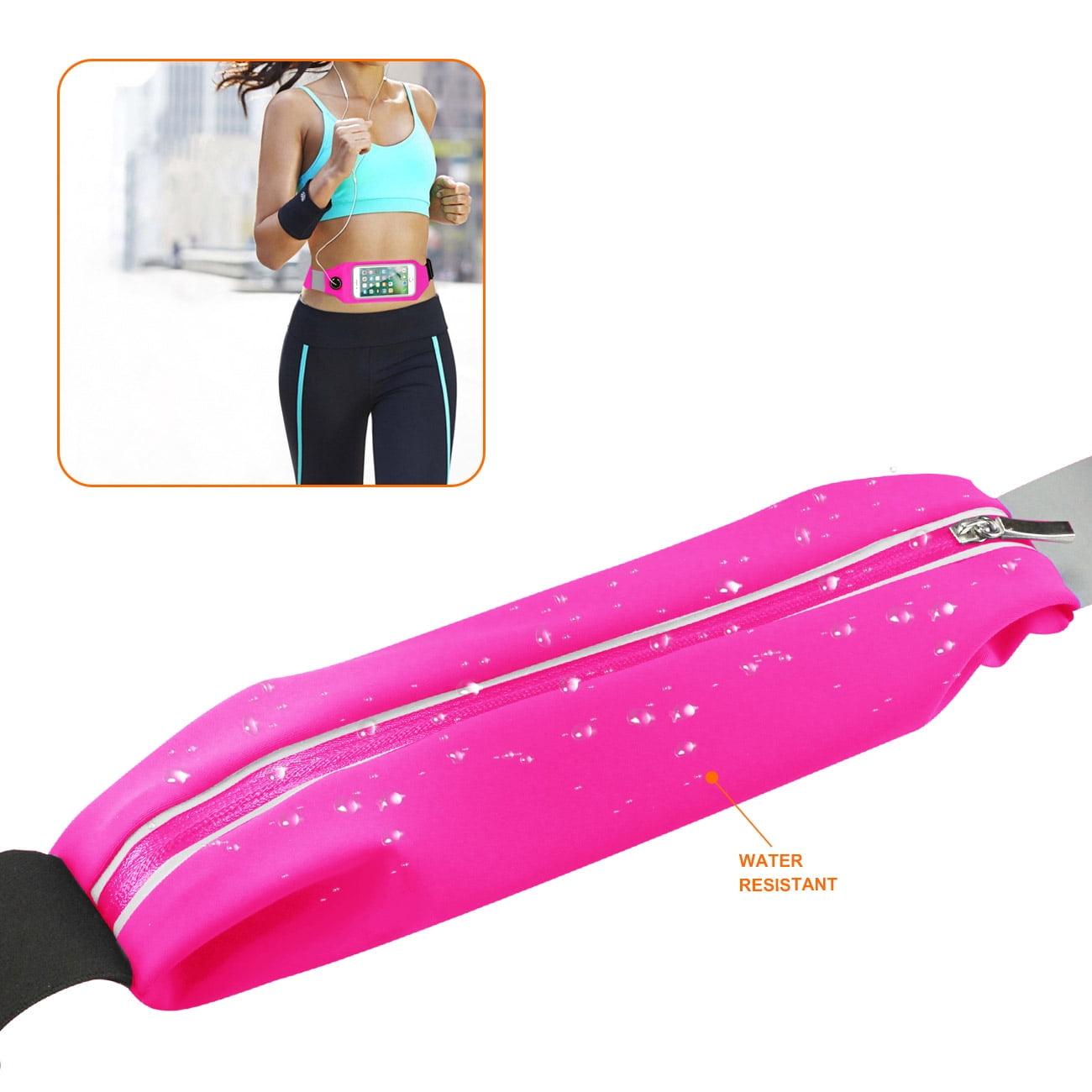 REIKO RUNNING SPORT BELT FOR IPHONE 7/ 6/ 6S OR 5 INCHES DEVICE WITH TWO POCKETS IN PINK (5x5 INCHES)