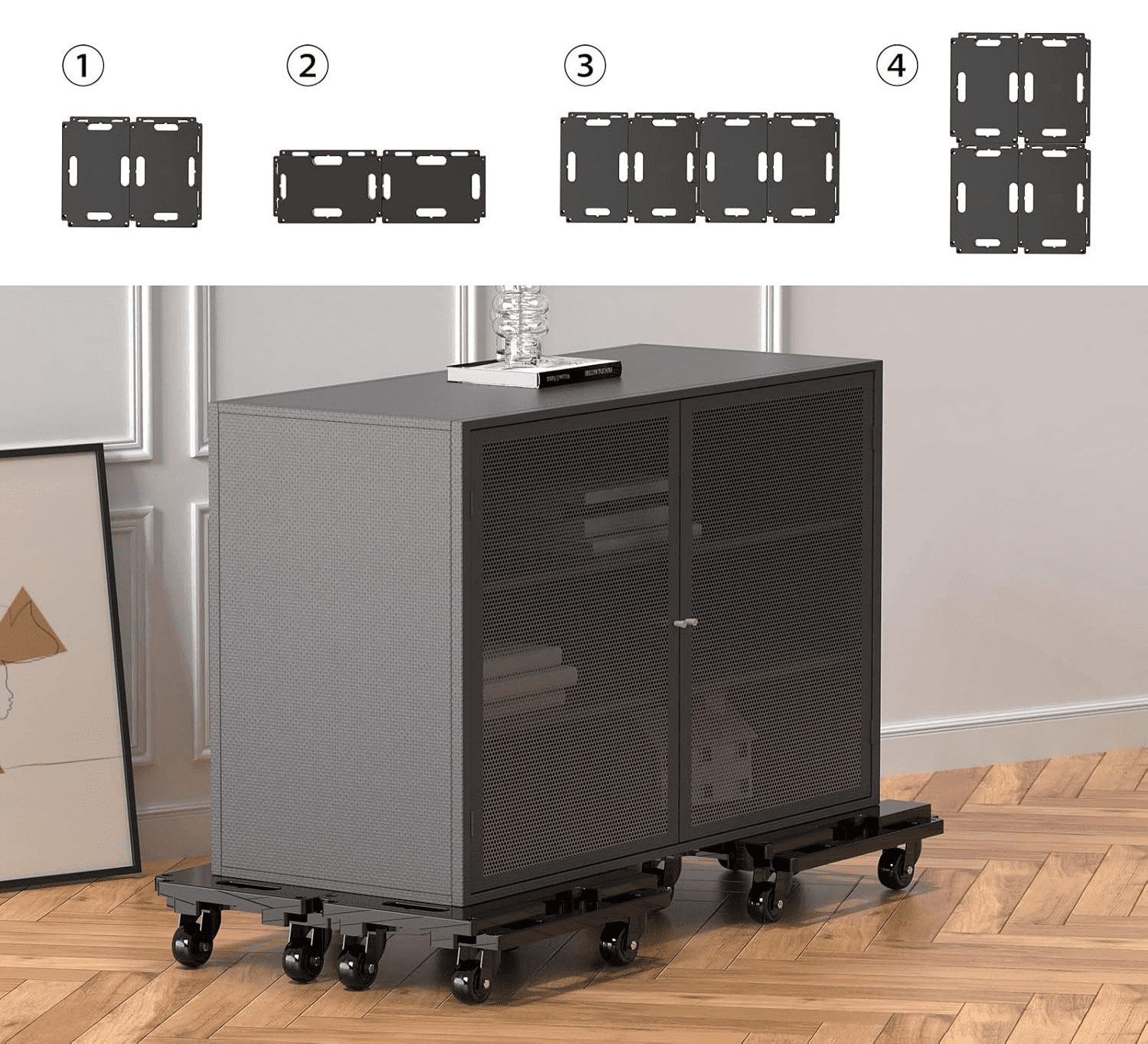 LLMRR Furniture Dolly 4 Wheels, Furniture Movers with Wheels, 440 Lbs Capacity Each, Portable Moving Dolly Heavy Duty, Interlocking Small Dolly with Wheels, 4 Pack