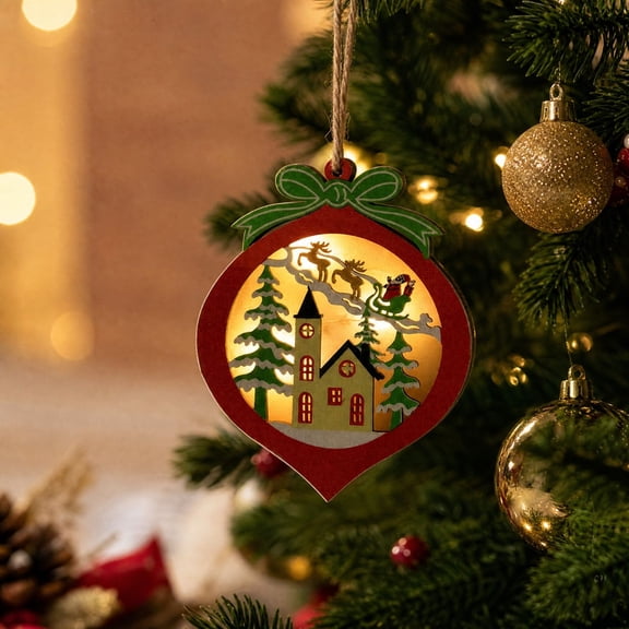 AOMXGD Wooden Luminous Christmas Hanging Ornament, Light‑Up Wooden Holiday Decoration Accessory for Christmas Tree and Window Display
