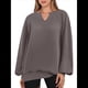 thumbnail image 1 of Sudaderas de Mujer, Camisetas de Larga con Cuello en V, Camisetas Básicas Informales para Otoño e Invierno. Color Café M, 1 of 10