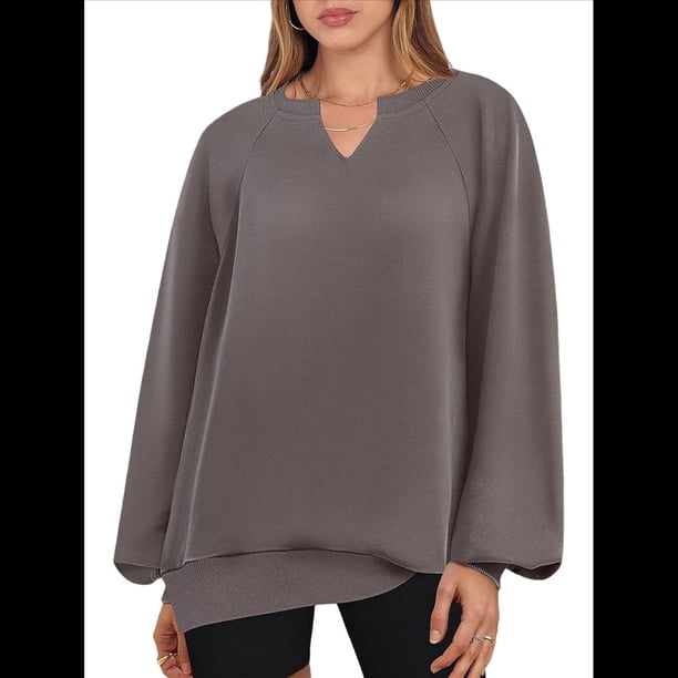 Sudaderas de Mujer, Camisetas de Larga con Cuello en V, Camisetas Básicas Informales para Otoño e Invierno. Color Café M