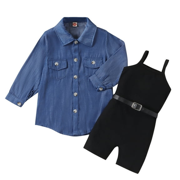 Odeerbi Toddler Boys Girls Denim Jacket with Jumpsuit Denim Jacket   Black Halter Jumpsuit Set Blue 5-6 Years